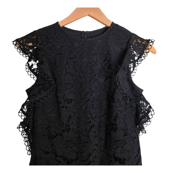 Women's - Vince Camuto Black Flutter Sleeve Lace Dress, Size 2 - Picture 3 of 9